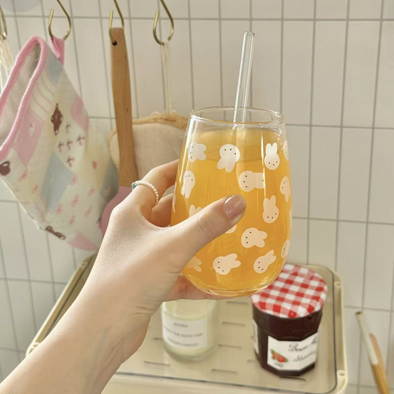كوب زجاجي مطبوع عليه أرنب ميفي - مراجعة Coffee Tea With Milk وسعره